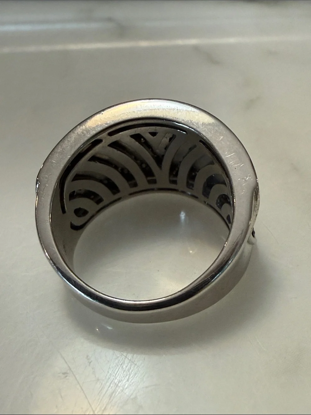 Sterling silver and CZ wide band ring, size 7